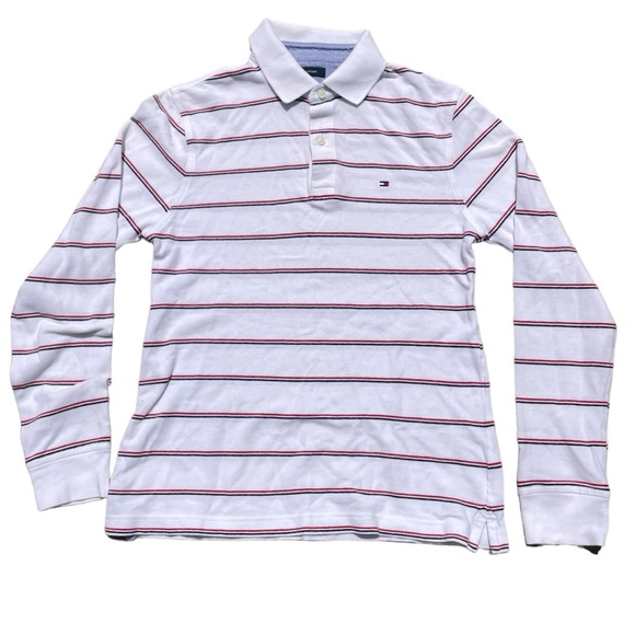 Red and White Stripes Tommy Hilfiger Long Sleeve Polo Shirt (S) - Picture 1 of 4